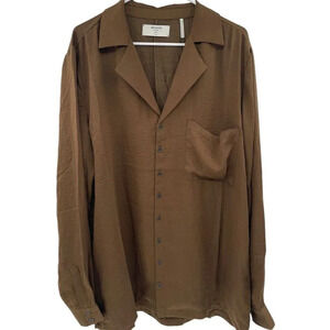 One Teaspoon Men's Faux Silk Shirt Button Front Bronze Brown Size XL